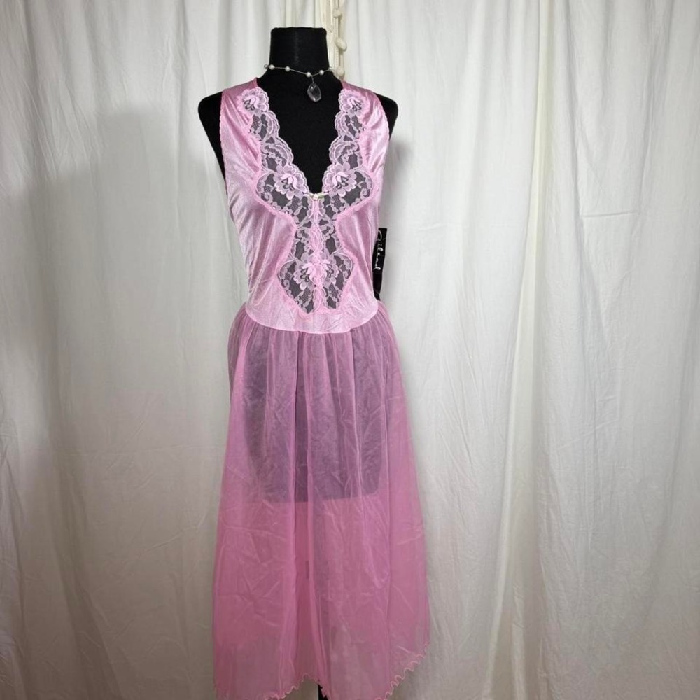 Vintage NWT Gilead Pink Lace Sheer Nightgown Dress Size S